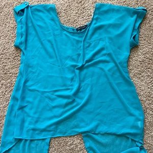 Blue top with silver button back
